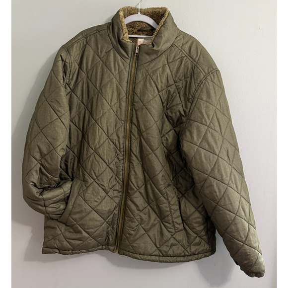Weatherproof Men’s Puffer Dk Green Coat Quilt Fleece Lined Zip Sz XXL - Picture 1 of 6